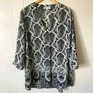 Rose & Olive 3/4 Sleeve Paisley Polyester Top Blouse Size 2X